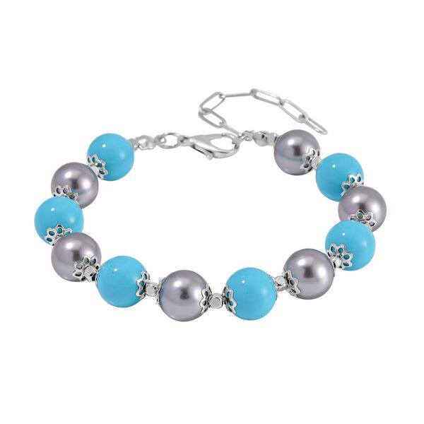 2er Set - Sleeping Beauty T&uuml;rkis-Farbe Muschelkernperle Halskette und Armband, rhodiniert image number 7