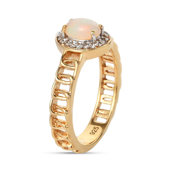 Nat&uuml;rlicher &Auml;thiopischer Opal und Zirkon Ring 925 Silber vergoldet  ca. 0,45 ct image number 5