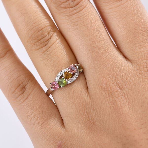 D joy Mehrfarbig-Turmalin, Wei&szlig;er Zirkon Ring 925 Silber platiniert (Gr&ouml;&szlig;e 20.00) ca. 1.18 ct image number 2