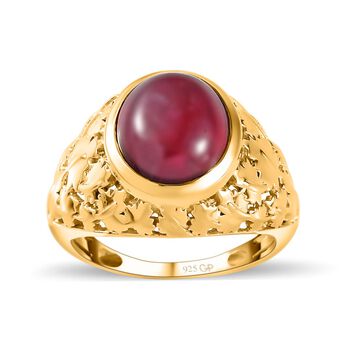 GP Celestial Dream Kollektion -  Afrikanischer Rubin (Fissure gef&uuml;llt), Kanchanaburi Blauer Saphir Ring, 925 Silber Gelbgold Vermeil, (Gr&ouml;&szlig;e 20.00) ca. 8.04 ct