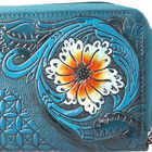 Geprägte Lederbörse mit RFID Schutz, florales Muster, 20x3x11cm, blau image number 4