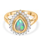 D'Joy AA Natürlicher, äthiopischer Welo Opal, Weißer Zirkon Ring 925 Silber vergoldet (Größe 18.00) (10-15 Werktage Lieferzeit) ca. 1.28 ct