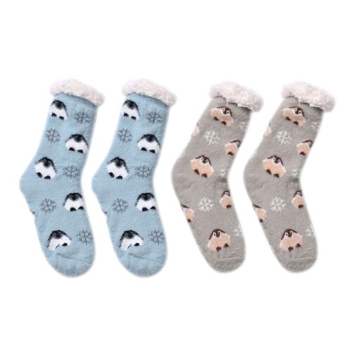 2er Set kuschelige Sherpa Socken, Pinguin image number 0