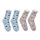 2er Set bedruckte Tiermotiv Sherpa-Socken - One size, Pinguin