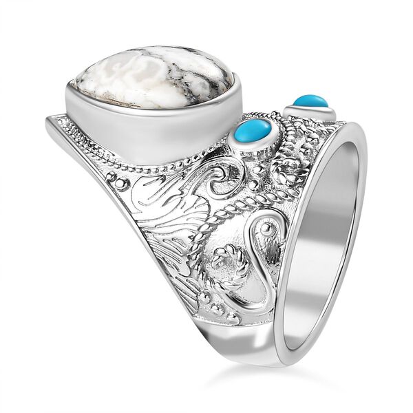 Weißer Büffel und Sleeping Beauty Türkis-Ring - 5,72 ct. image number 4