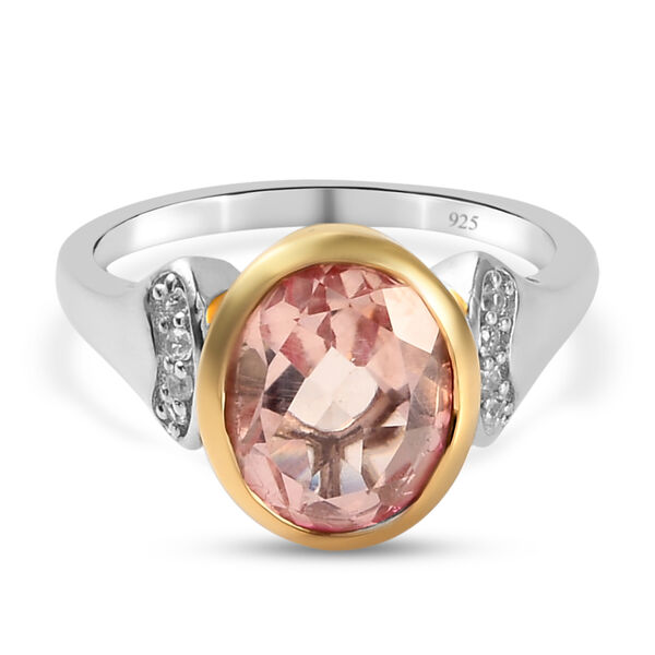 Morganit Triplett Quarz und Zirkon Ring 925 Silber Bicolor