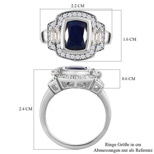 Masoala Saphir (Fissure gefüllt), Weißer Zirkon Ring 925 Silber platiniert (Größe 17.00) ca. 4.33 ct image number 7