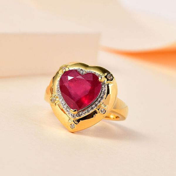 Afrikanischer Rubin (Fissure gefüllt), Weißer Zirkon Ring, 925 Silber Gelbgold Vermeil, (Größe 18.00) ca. 5.44 ct image number 2