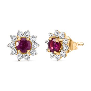 Rubin und Zirkon Ohrstecker - 1,47 ct.