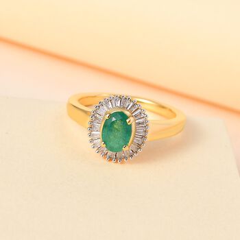 Kagem sambischer Smaragd, Moissanit Ring, 925 Silber vergoldet (Gr&ouml;&szlig;e 19.00) ca. 1.43 ct