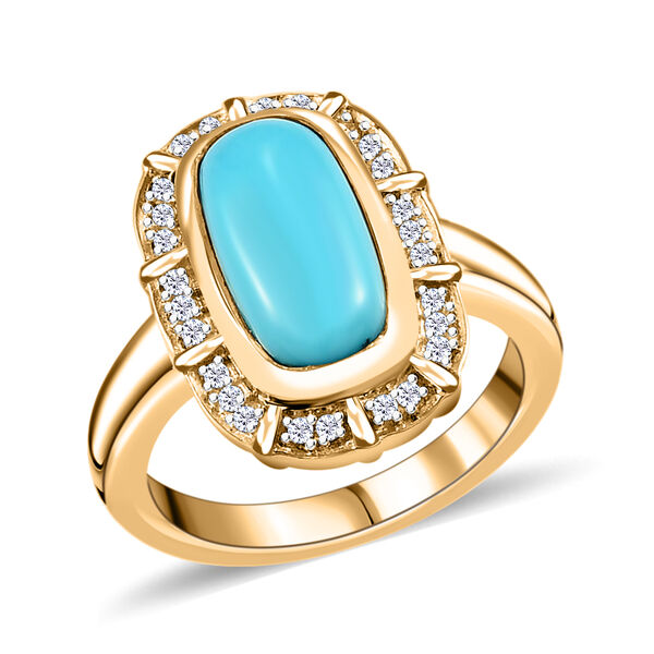 Nat&uuml;rlicher Sleeping Beauty T&uuml;rkis und Zirkon Halo Ring 925 Silber 585 Vergoldet image number 4