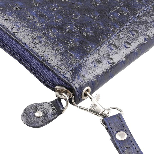 Echtleder Brieftasche mit Straußenprägung, marine image number 6