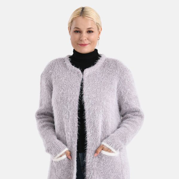 Kuschelweicher, langer &Uuml;bergangs-Cardigan mit 2 Taschen, gestrickt, Lila image number 5