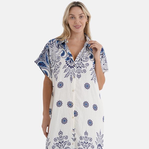 LA MAREY Kleid, Lang, Print, 125cm, Wei&szlig;-Blau image number 6