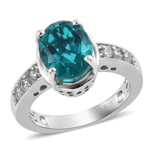 Capri Blau Triplett Quarz und Zirkon Ring 925 Silber Platin-&Uuml;berzug image number 4