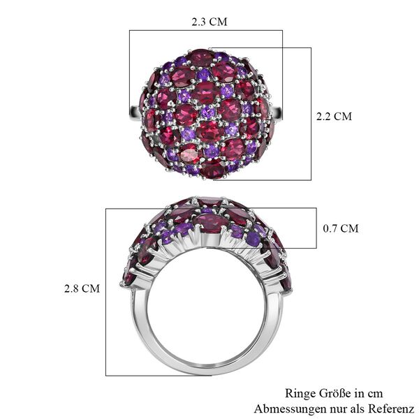 Rhodolith Granat, Afrikanischer Amethyst Ring 925 Silber rhodiniert (Größe 17.00) ca. 12.16 ct image number 7