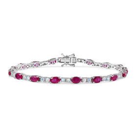 D joy Afrikanischer Rubin (Fissure gefüllt), Premium Regenbogen Mondstein Armband ca. 20 cm 925 Silber rhodiniert ca. 13,30 ct.