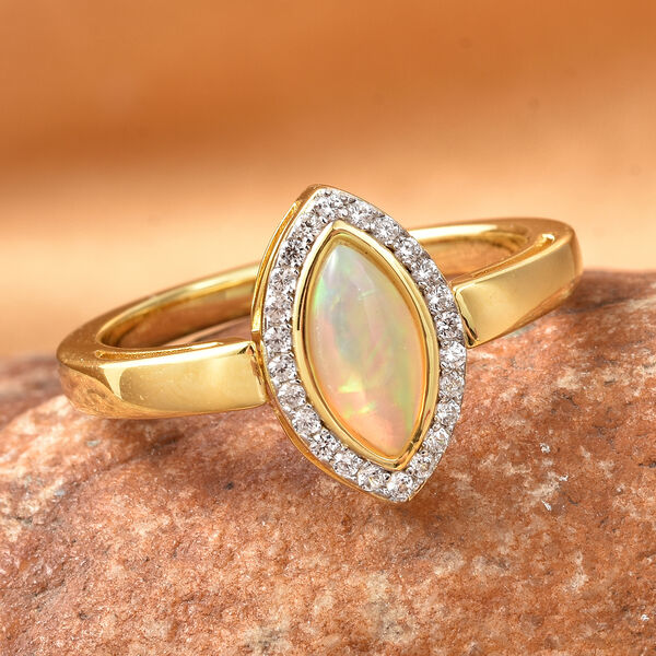 Äthiopischer Opal. Weißer Zirkon Ring 925 Silber Zweifarbige Beschichtung image number 2