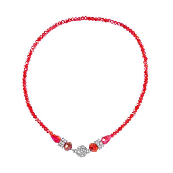 2er Set - Mehrreihige Rote Kristall Perlen Halskette und passende Ohrringe image number 4