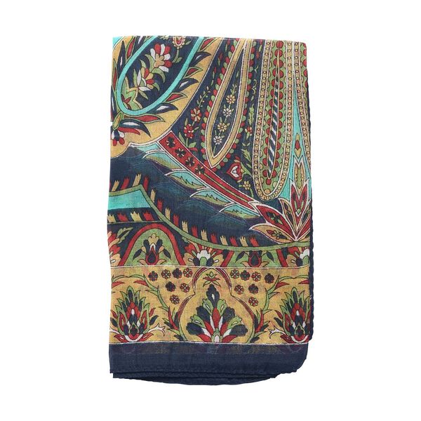 Bedruckter Satin-Seidenschal, 48x160cm, Marineblau image number 5