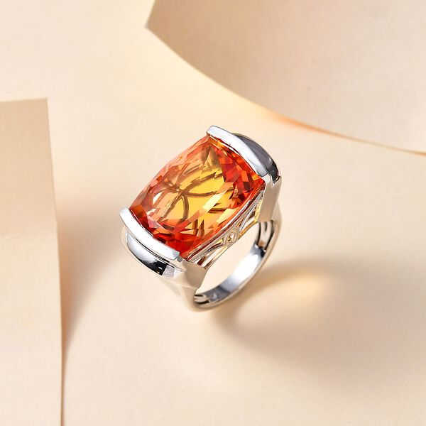 Padparadscha Quarz Triplette Ring 925 Silber rhodiniert (Gr&ouml;&szlig;e 18.00) ca. 23,23 ct image number 2