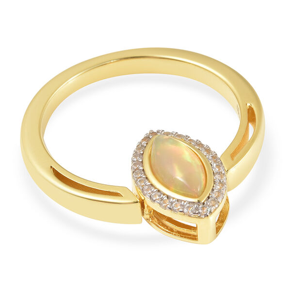 Äthiopischer Opal. Weißer Zirkon Ring 925 Silber Zweifarbige Beschichtung image number 6