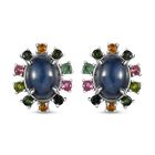 GP Celestial Kollektion - Blauer Stern Saphir (Diffundierter) und Mehrfach-Turmalin Ohrringe, 925 Silber platiniert ca. 6.96 ct