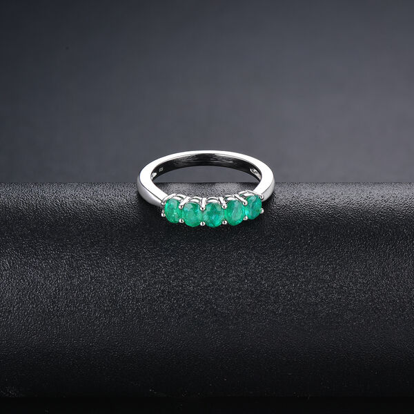 AAA Kagem Sambia Smaragd und Zirkon 5 Stein Ring 925 Silber rhodiniert  ca. 0,83 ct image number 1