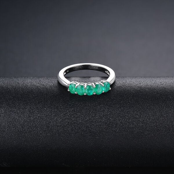 AAA Kagem Sambia Smaragd und Zirkon 5 Stein Ring 925 Silber rhodiniert ca. 0,83 ct image number 1