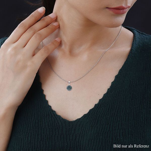 Blauer Diamant floraler Cluster-Anh&auml;nger mit Kette in Silber image number 3