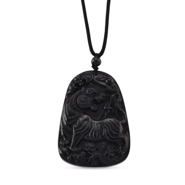 Majest&auml;tischer W&auml;chter - Schwarzer Jadeit- Tiger, Halskette Flexibles cm ca. 110.00 ct