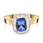 Tansanit und weißer Diamant Ring, 925 Silber Gelbgold Vermeil (Größe 21.00) ca. 1.88 ct