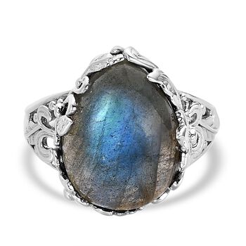 Labradorit Ring, 925 Silber platiniert (Gr&ouml;&szlig;e 16.00) ca. 8,87 ct