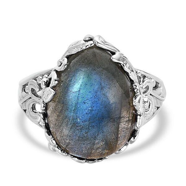 Labradorit Ring, 925 Silber platiniert (Gr&ouml;&szlig;e 16.00) ca. 8,87 ct