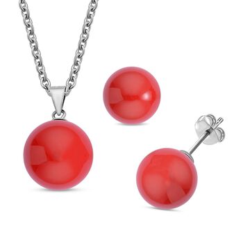 Rote Muschelkernperlen-Anh&auml;nger und Ohrringe, 925 Silber rhodiniert und Edelstahl