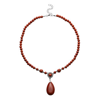 Rote Jaspis-Halskette, ca. 45 cm, silberfarben ca. 167,50 ct