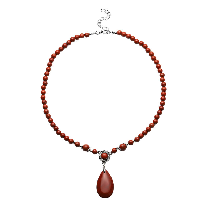 Rote Jaspis-Halskette, ca. 45 cm, silberfarben ca. 167,50 ct image number 0