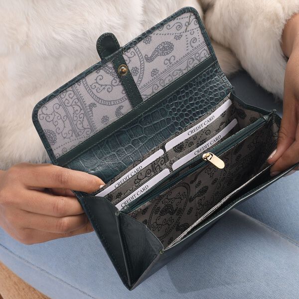 Echtleder Portemonnaie mit Krokopr&auml;gung und RFID-Schutz, 19,5x11,45 cm, petrol image number 5