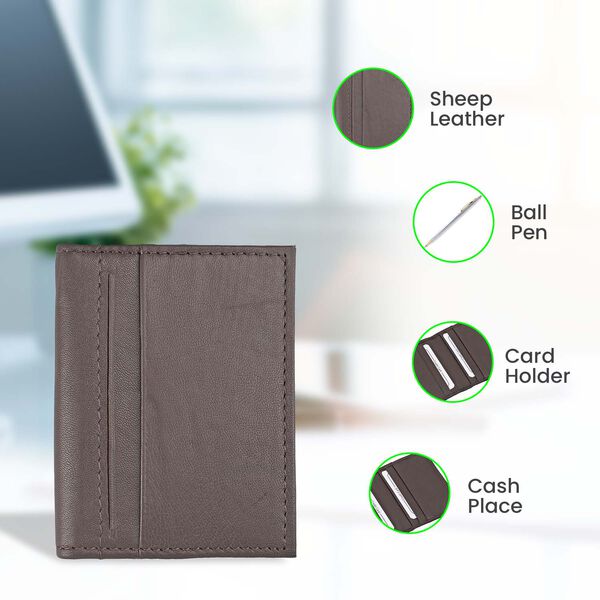 2er-Set, Echtleder Kreditkartenetui und Kugelschreiber, Braun image number 2