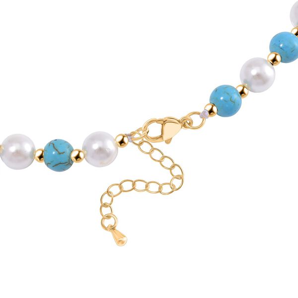 Blauer Howlit, Wei&szlig;e Muschelkernperle (7-9 mm) Halskette ca. 45 cm+ 5 cm Extender, gelb vergoldet image number 4