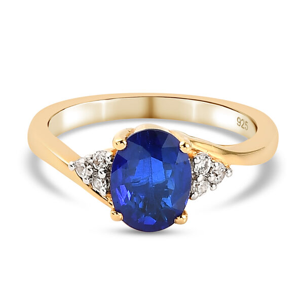 Tansanischer Blauer Spinell und Zirkon Ring 925 Silber vergoldet  ca. 1,66 ct