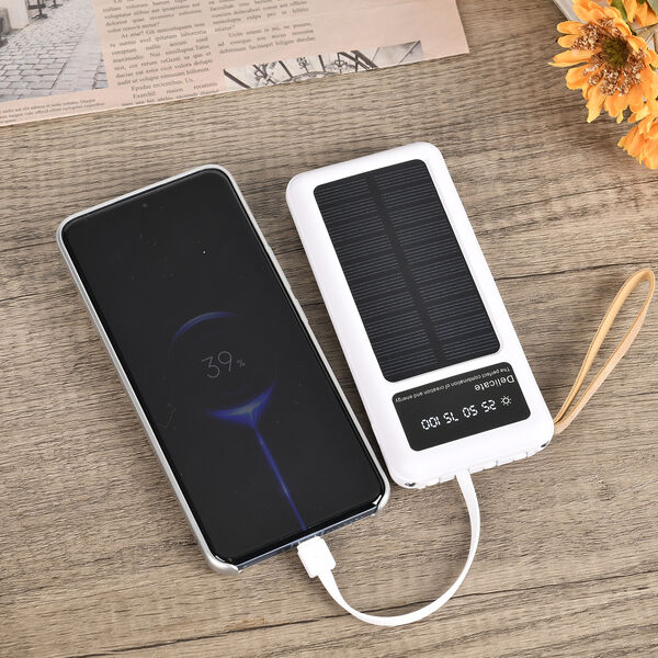 10.000mAh Solar Powerbank, multifunktional mit integrierten Kabeln und LED-Digitalanzeige, wei&szlig; image number 12