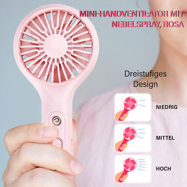 Mini-Handventilator mit Nebelspray, Rosa image number 12