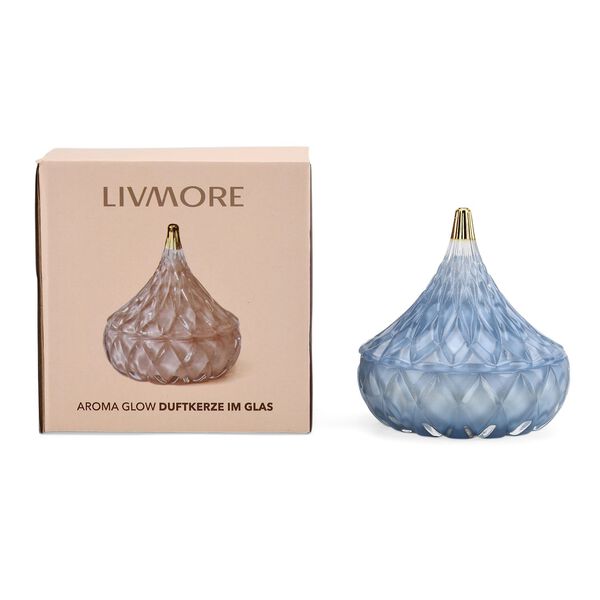 LIVMORE - Duftkerze Winterzauber-Design, 25 Std. Brenndauer, 150g, 4,5 ml &auml;therisches &Ouml;l, Amber und Pfingstrose, Blau image number 5