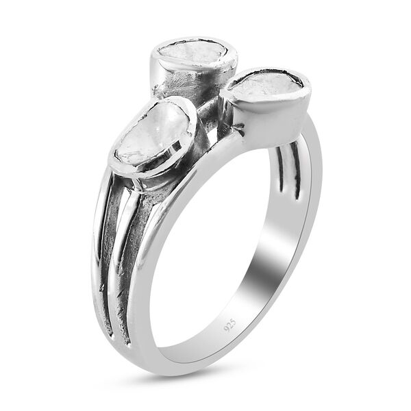 Handgearbeiteter Polki Diamant 3 Stein Ring 925 Silber Platin-Überzug image number 3