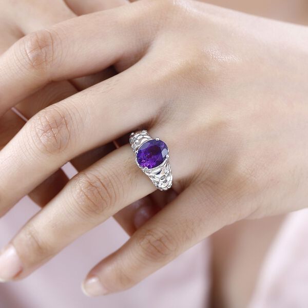 Afrikanischer Amethyst, Weißer Zirkon Ring Messing (Größe 16.00) ca. 2,84 ct image number 2