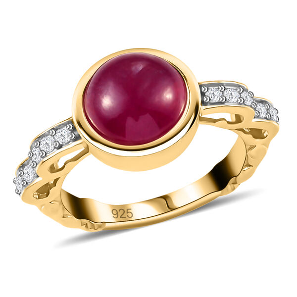 Afrikanischer Rubin (Fissure gefüllt) und Zirkon Ring 925 Silber vergoldet image number 4