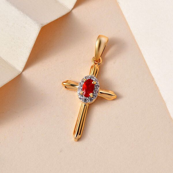 Mexikanischer Kirschfeuer-Opal und Zirkon-Anh&auml;nger - 0,28 ct. image number 3