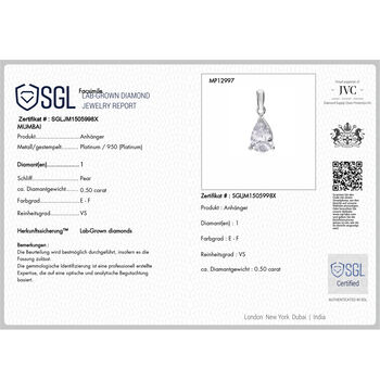 LUXURIANT SGL zertifizierter VS-EF Labor Diamant Anh&auml;nger in 950 Platin - 0,50 ct.