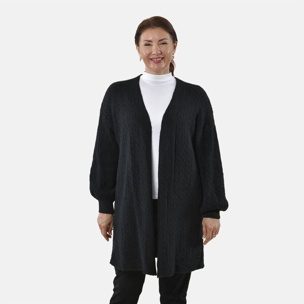 Gestrickter Cardigan mit Zopfmuster, 83x41x53cm, Schwarz image number 5